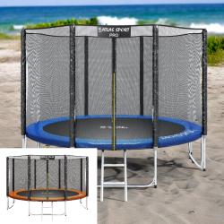 Батут-манеж (усиленные опоры) 374 см с внешней сеткой и лестницей / Надежный и безопасный